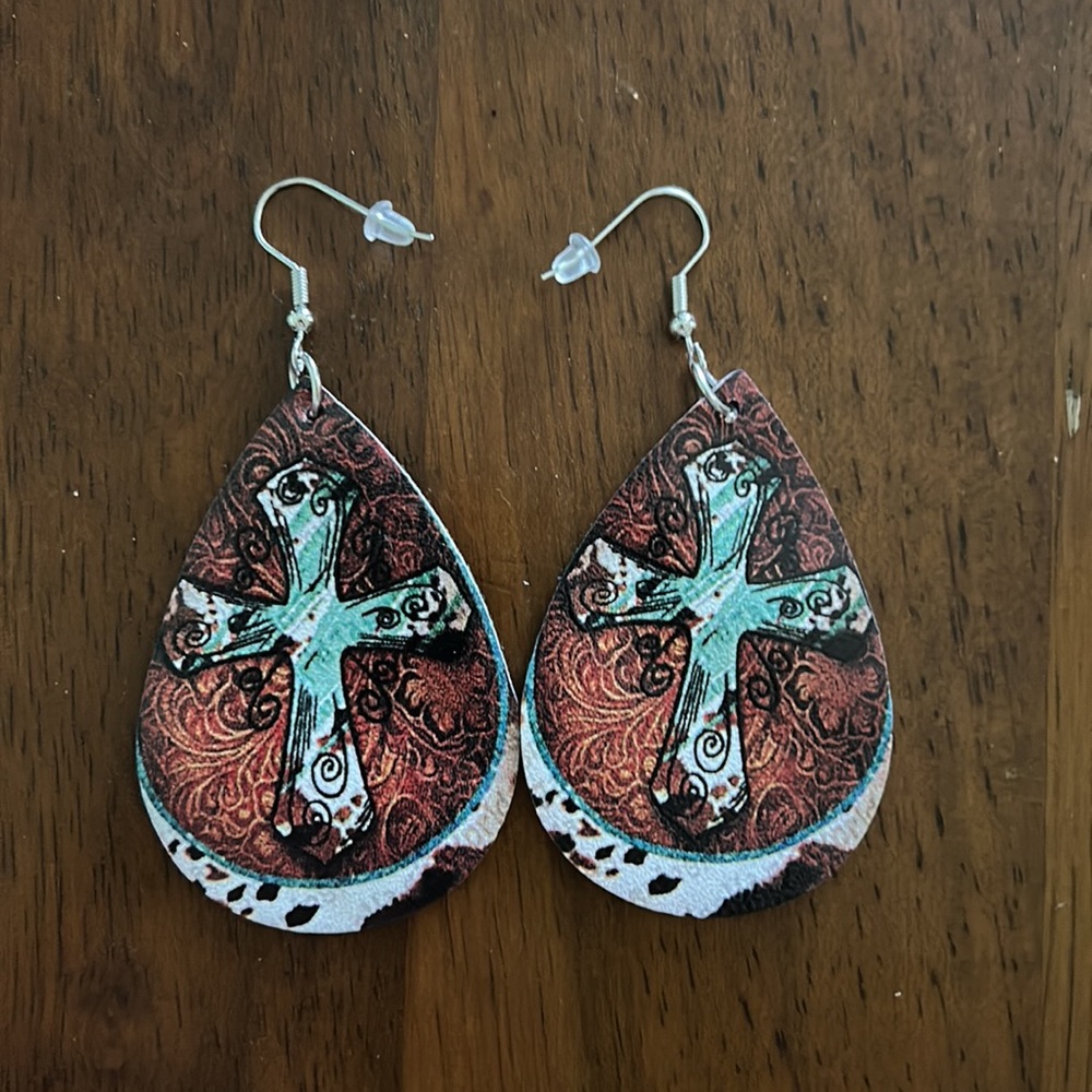 Vinyl Cross Earrings